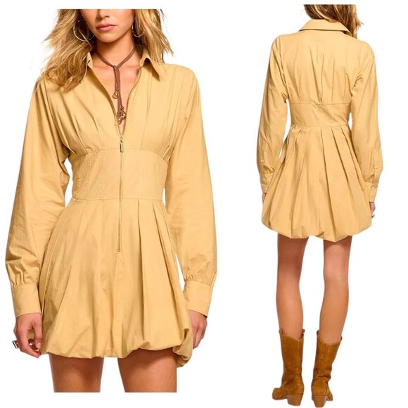 Ramy Brook - NWT, Women’s ‘Naira’ Bubble Hem Mini Dress in Burlap Brown - Size 4 - Picture 1 of 15